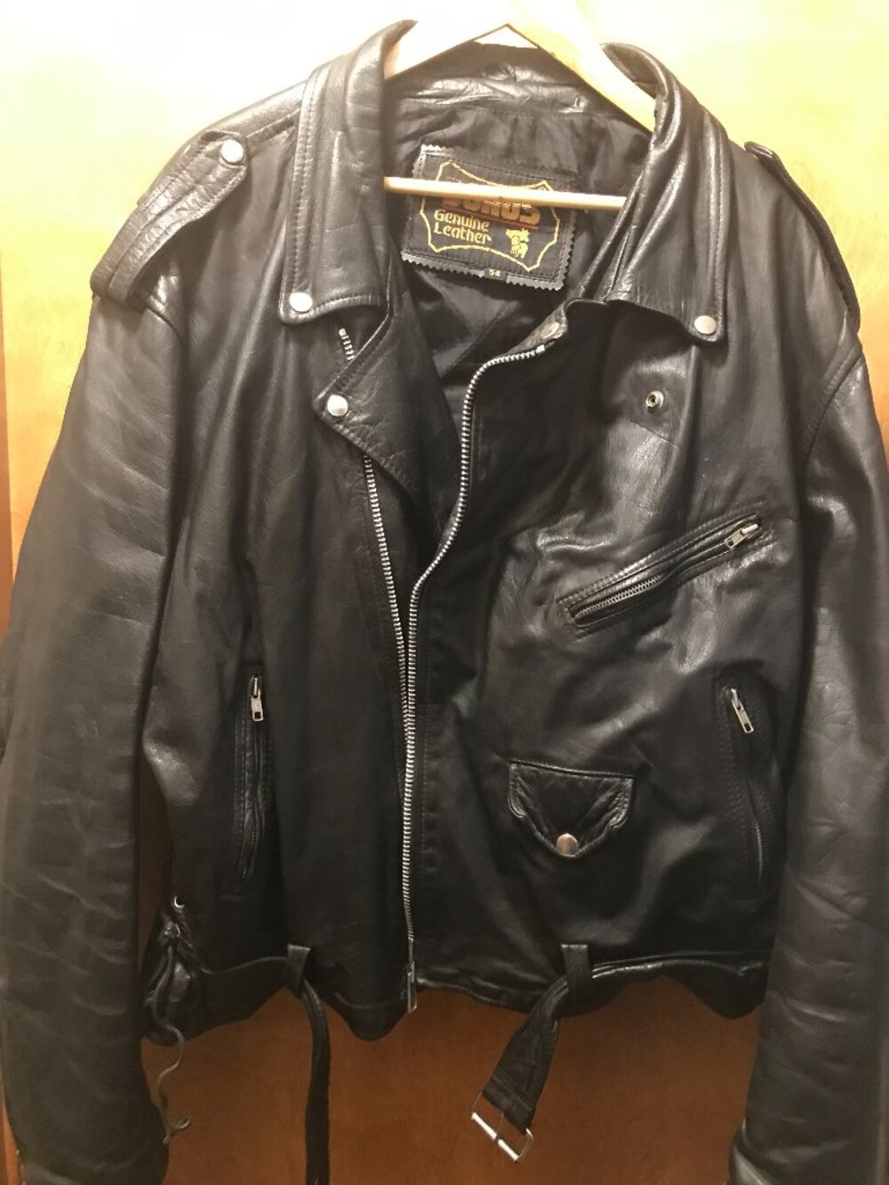 Leather Black Motorcycle Jacket Bonus Men's 54 Belted Quilted